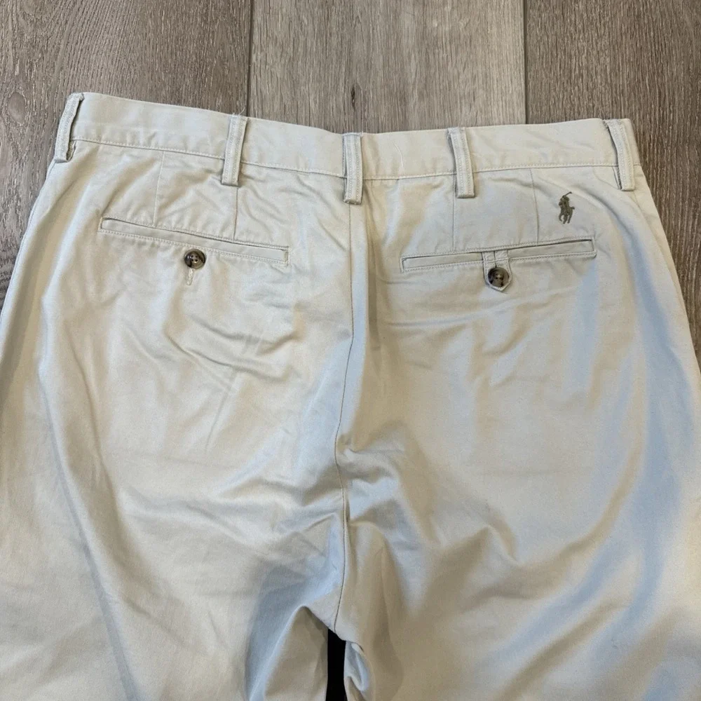 Polo Ralph Lauren Chino Pants Mens 38x32 Khaki Stretch‎ Straight Fit Pony Preppy